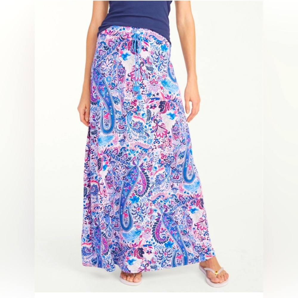 Tommy Bahama Palais Paisley Floral Stretchy Jersey Pull on Maxi Skirt Size Large